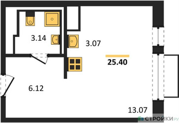 Планировка студии(квартира) площадью 25.4 квадратных метров в ЖК “ЖК Томилино Парк”