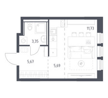 Планировка студии(квартира) площадью 26.44 квадратных метров в “ЖК Квартал Ивакино”
