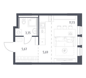 Планировка студии(квартира) площадью 26.44 квадратных метров в ЖК “ЖК Квартал Ивакино”