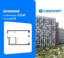 Планировка студии(квартира) площадью 22.28 квадратных метров в “ЖК Молжаниново”