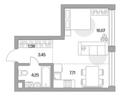 Планировка студии(квартира) площадью 33.07 квадратных метров в “ЖК MYPRIORITY Mnevniki (Май Приорити Мневники)”