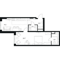 Планировка однокомнатной(квартира) площадью 56.8 квадратных метров в “ЖК NEXUS by Akvilon (Нексус от Аквилон)”