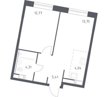 Планировка однокомнатной(квартира) площадью 39.7 квадратных метров в “ЖК ЭкоБунино (Южное Бунино)”