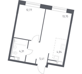 Планировка однокомнатной(квартира) площадью 39.7 квадратных метров в ЖК “ЖК ЭкоБунино (Южное Бунино)”