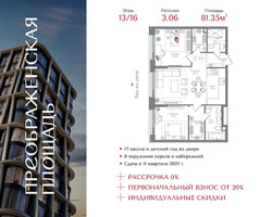 Планировка двухкомнатной(квартира) площадью 81.35 квадратных метров в “ЖК Преображенская Площадь”