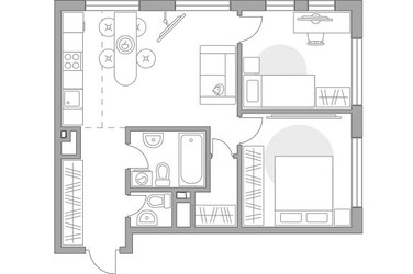 Планировка трехкомнатной(квартира) площадью 61.27 квадратных метров в ЖК “ЖК Гранель Коломенское”