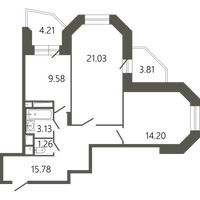 Планировка двухкомнатной(квартира) площадью 69 квадратных метров в “ЖК Советская 18”