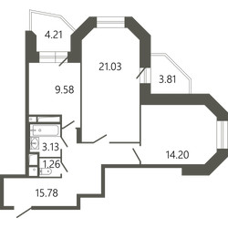 Планировка двухкомнатной(квартира) площадью 69 квадратных метров в ЖК “ЖК Советская 18”