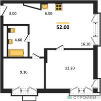 Планировка двухкомнатной(квартира) площадью 52 квадратных метров в “Лесная Коллекция”
