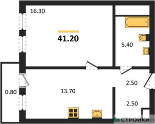 Планировка однокомнатной(квартира) площадью 41.2 квадратных метров в ЖК “Акценты”