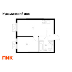 Планировка однокомнатной(квартира) площадью 31.9 квадратных метров в ЖК “ЖК Кузьминский лес”