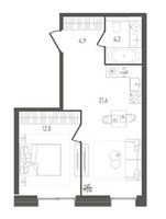 Планировка однокомнатной(квартира) площадью 43.5 квадратных метров в “ЖК Pave (Пэйв)”