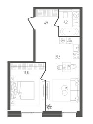 Планировка однокомнатной(квартира) площадью 43.5 квадратных метров в ЖК “ЖК Pave (Пэйв)”