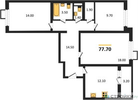Планировка трехкомнатной(квартира) площадью 77.7 квадратных метров в “ЖК ЮЖНАЯ БИТЦА”