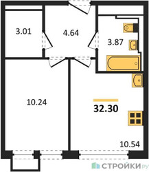 Планировка однокомнатной(квартира) площадью 32.3 квадратных метров в ЖК “ЖК Остафьево”