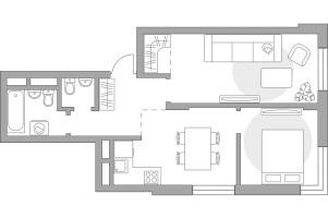 Планировка двухкомнатной(квартира) площадью 55.47 квадратных метров в “ЖК Живописный”