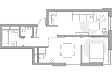 Планировка двухкомнатной(квартира) площадью 55.47 квадратных метров в ЖК “ЖК Живописный”