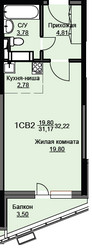 Планировка студии(квартира) площадью 32.6 квадратных метров в ЖК “ЖК Соболевка”