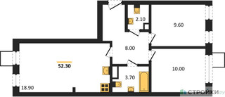 Планировка двухкомнатной(квартира) площадью 52.3 квадратных метров в “ЖК Никольский квартал Отрада”