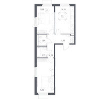 Планировка двухкомнатной(квартира) площадью 57.34 квадратных метров в “ЖК Мытищи Парк”