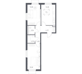 Планировка двухкомнатной(квартира) площадью 57.34 квадратных метров в ЖК “ЖК Мытищи Парк”