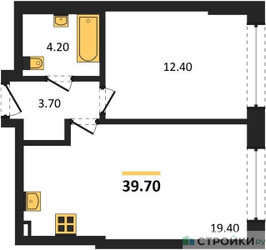 Планировка однокомнатной(квартира) площадью 39.7 квадратных метров в ЖК “ЖК МАРК”