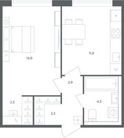 Планировка однокомнатной(квартира) площадью 38.7 квадратных метров в “ЖК Равновесие”