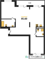 Планировка двухкомнатной(квартира) площадью 85.6 квадратных метров в “ЖК Первый квартал”