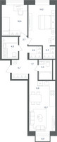Планировка трехкомнатной(квартира) площадью 65.9 квадратных метров в “ЖК Равновесие”