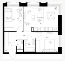 Планировка двухкомнатной(квартира) площадью 52.9 квадратных метров в “ЖК Зеленый парк”