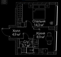 Планировка однокомнатной(квартира) площадью 31.8 квадратных метров в “ЖК СЕЗАР БУДУЩЕЕ”