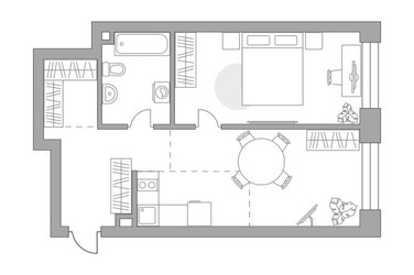 Планировка однокомнатной(квартира) площадью 58.28 квадратных метров в ЖК “ЖК Павелецкая от Гранель”