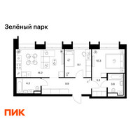 Планировка двухкомнатной(квартира) площадью 56.9 квадратных метров в “ЖК Зеленый парк”