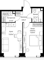 Планировка однокомнатной(квартира) площадью 40.14 квадратных метров в ЖК “Мультиквартал СИТИДЗЕН”