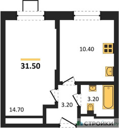 Планировка однокомнатной(квартира) площадью 31.5 квадратных метров в ЖК “ЖК Люберцы”