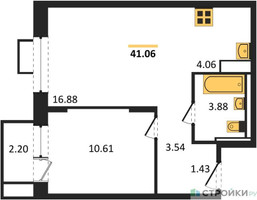 Планировка однокомнатной(квартира) площадью 40.4 квадратных метров в “ЖК Пригород Лесное”