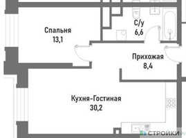 Планировка однокомнатной(квартира) площадью 54.1 квадратных метров в “ЖК Ренессанс”