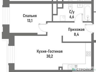 Планировка однокомнатной(квартира) площадью 54.1 квадратных метров в ЖК “ЖК Ренессанс”