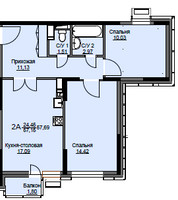 Планировка двухкомнатной(квартира) площадью 60 квадратных метров в “ЖК Соболевка”