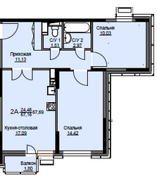 Планировка двухкомнатной(квартира) площадью 60 квадратных метров в ЖК “ЖК Соболевка”