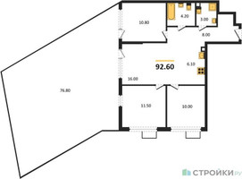 Планировка трехкомнатной(квартира) площадью 92.6 квадратных метров в “ЖК Скандинавия”