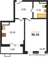Планировка однокомнатной(квартира) площадью 36.1 квадратных метров в “ЖК Деснаречье”