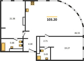Планировка двухкомнатной(квартира) площадью 103.2 квадратных метров в “ЖК Sky View (Скай Вью)”