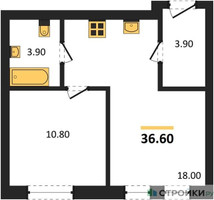 Планировка однокомнатной(квартира) площадью 36.6 квадратных метров в “ЖК Дом А”