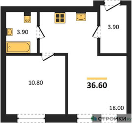Планировка однокомнатной(квартира) площадью 36.6 квадратных метров в ЖК “ЖК Дом А”
