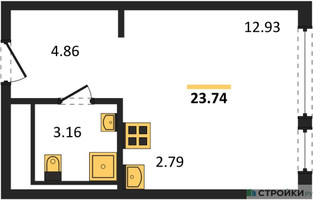 Планировка студии(квартира) площадью 23.74 квадратных метров в “ЖК Остафьево”