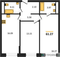Планировка двухкомнатной(квартира) площадью 61.27 квадратных метров в “ЖК Городские Истории”