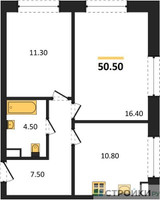 Планировка двухкомнатной(квартира) площадью 50.5 квадратных метров в “Жилые кварталы Белый Град”