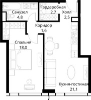 Планировка однокомнатной(квартира) площадью 50.7 квадратных метров в “ЖК Сити Бэй”
