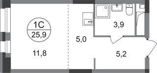 Планировка студии(квартира) площадью 25.9 квадратных метров в “ЖК Первый Московский”